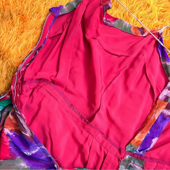 60s/70s Silk Rainbow Watercolor Floral Cocktail Party Dress - Picture 8 of 8